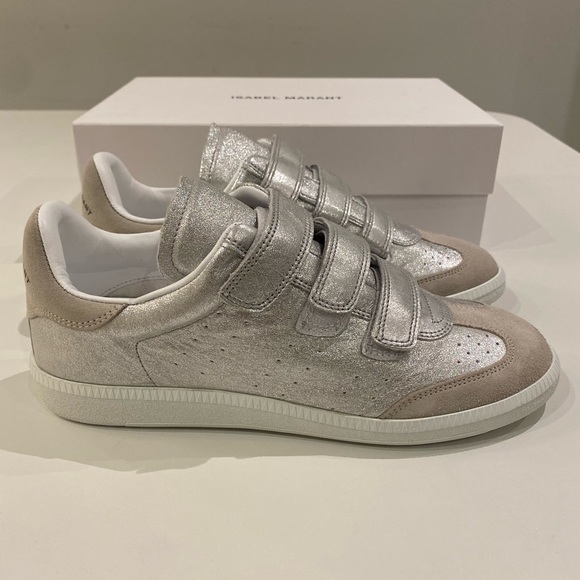 Isabel Marant Beth Sneaker in Metallic Silver Leather sz 39 New in Box - Picture 3 of 9